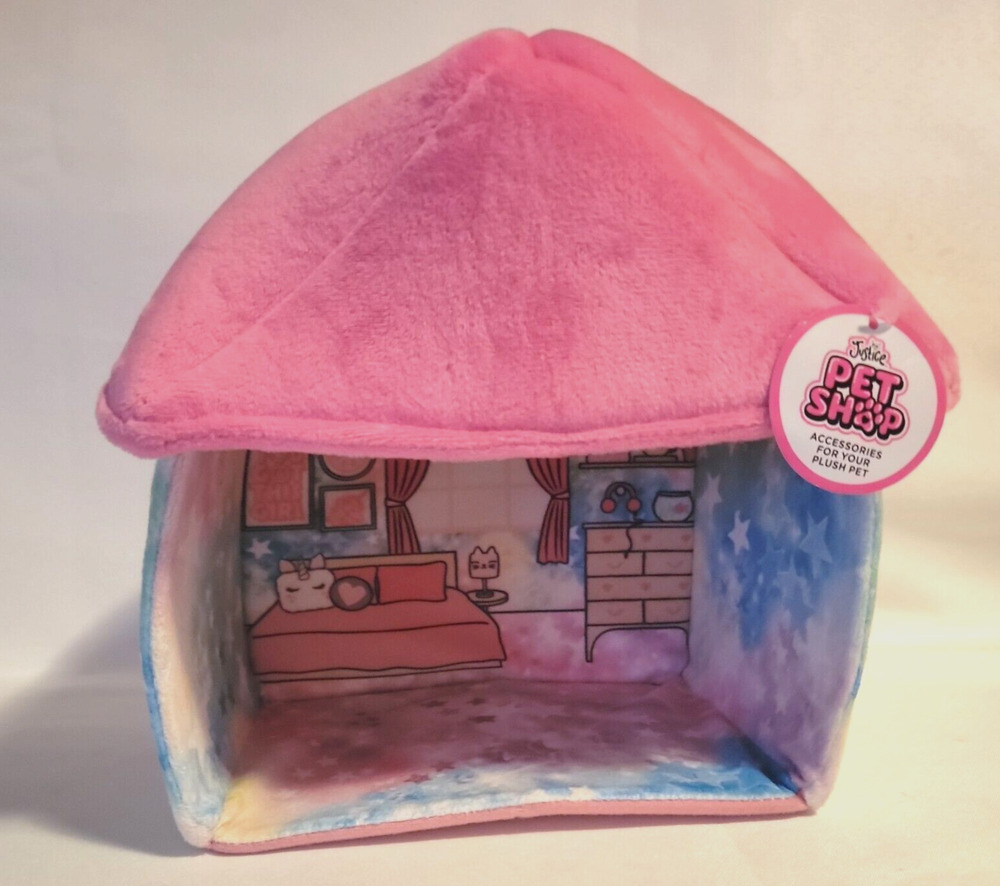 Justice Pet Shop Plush Pet House Accessory Pink Tie-Dye NWT Bedroom 9"x9"x7"